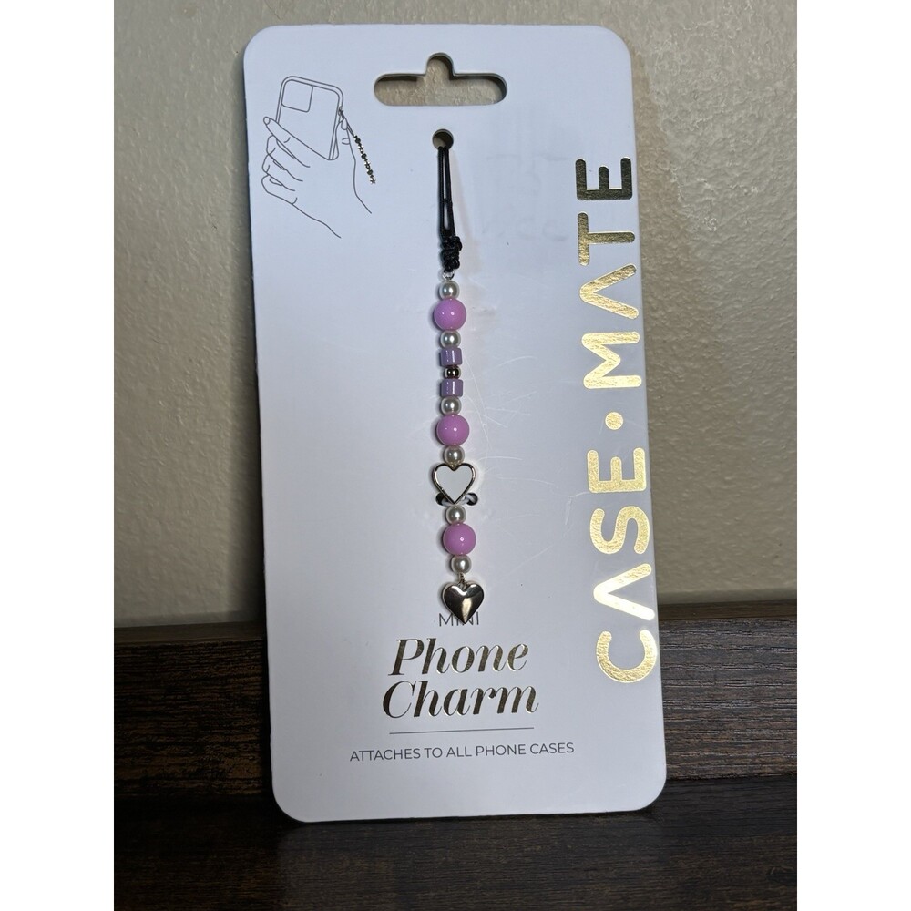 Case-Mate Phone Charm Beaded Wristlet Pink Purple Gold Hearts Pearls